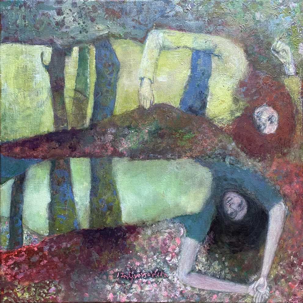 painting gallery, figurative painting, Iza Gronowska Gajda, abstract figurative, abstract polish painting, contemporary polish painting, beautiful  girls, girls in forest, women in forest, forest girl, beautiful figurative, gaps of time