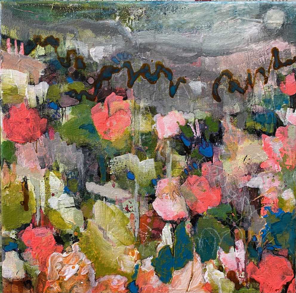 Harvest moon, paintings, polish painter, abstract flowers, painting flowers, field of flowers, Iza Gronowska Gajda