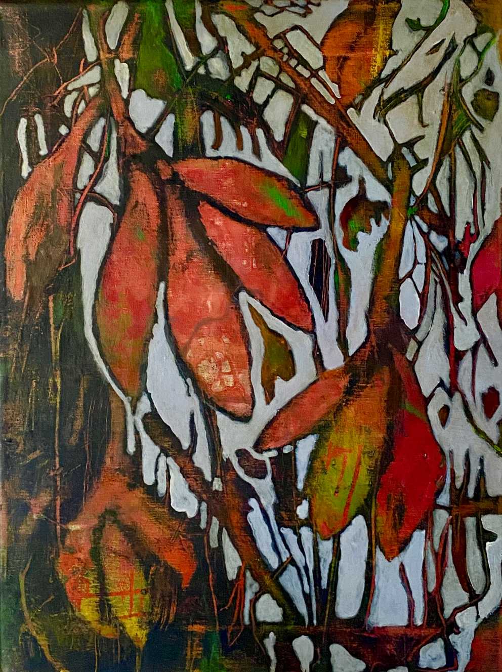 Iza Gronowska Gajda, obrazy, malarstwo abstrakcyjne, jesień w sztuce, obrazy jesieni, opadające liście,