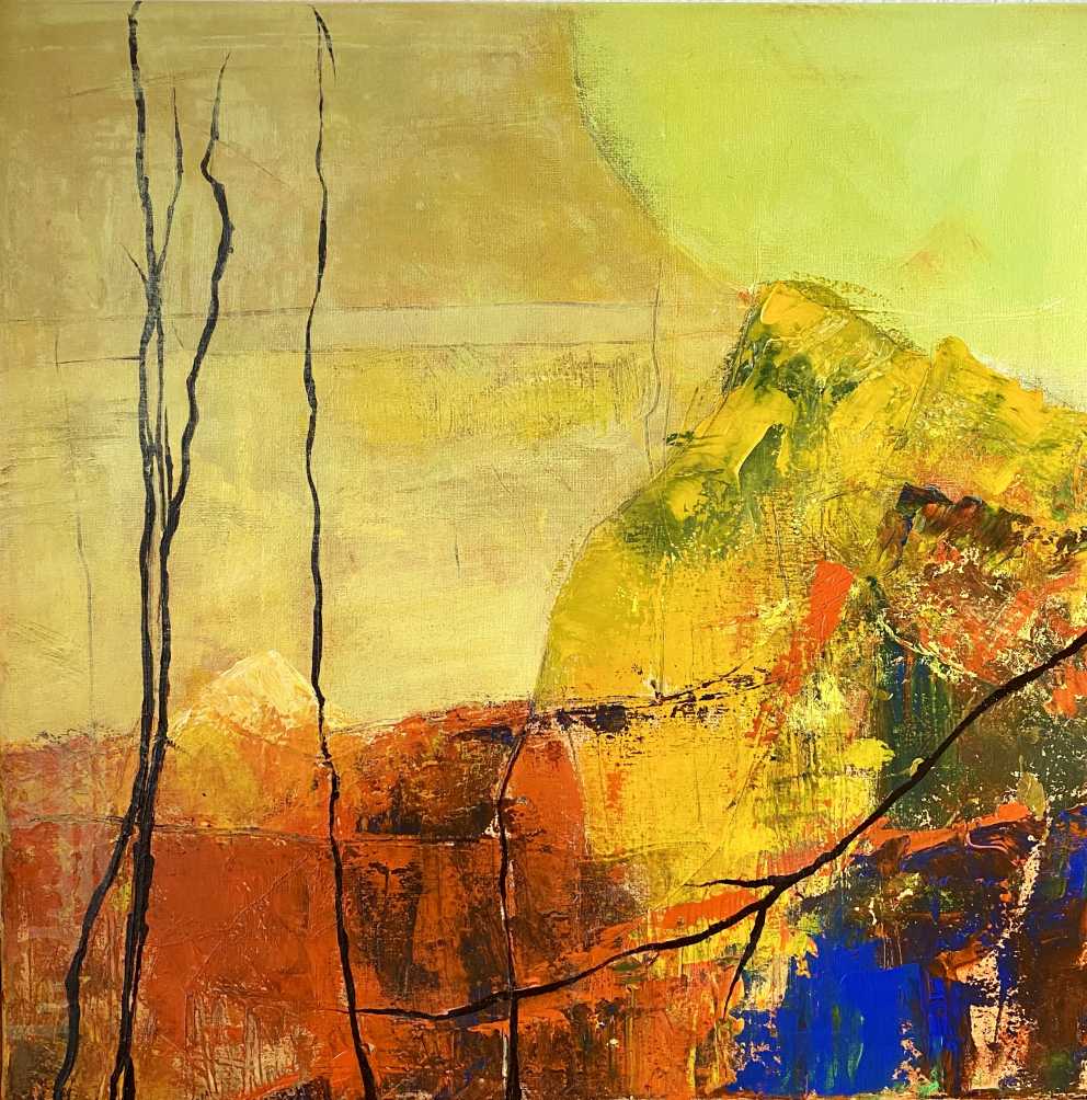 Iza Gronowska Gajda, abstract painting, abstract mountains painting, dawn of time